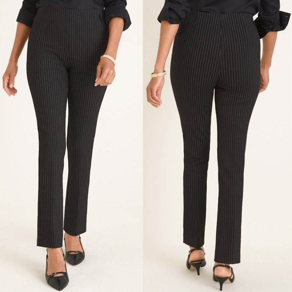 Chicos So Slimming Juliet Pinstriped Straight Leg Ponte Pants Size 2.5 US 14 L